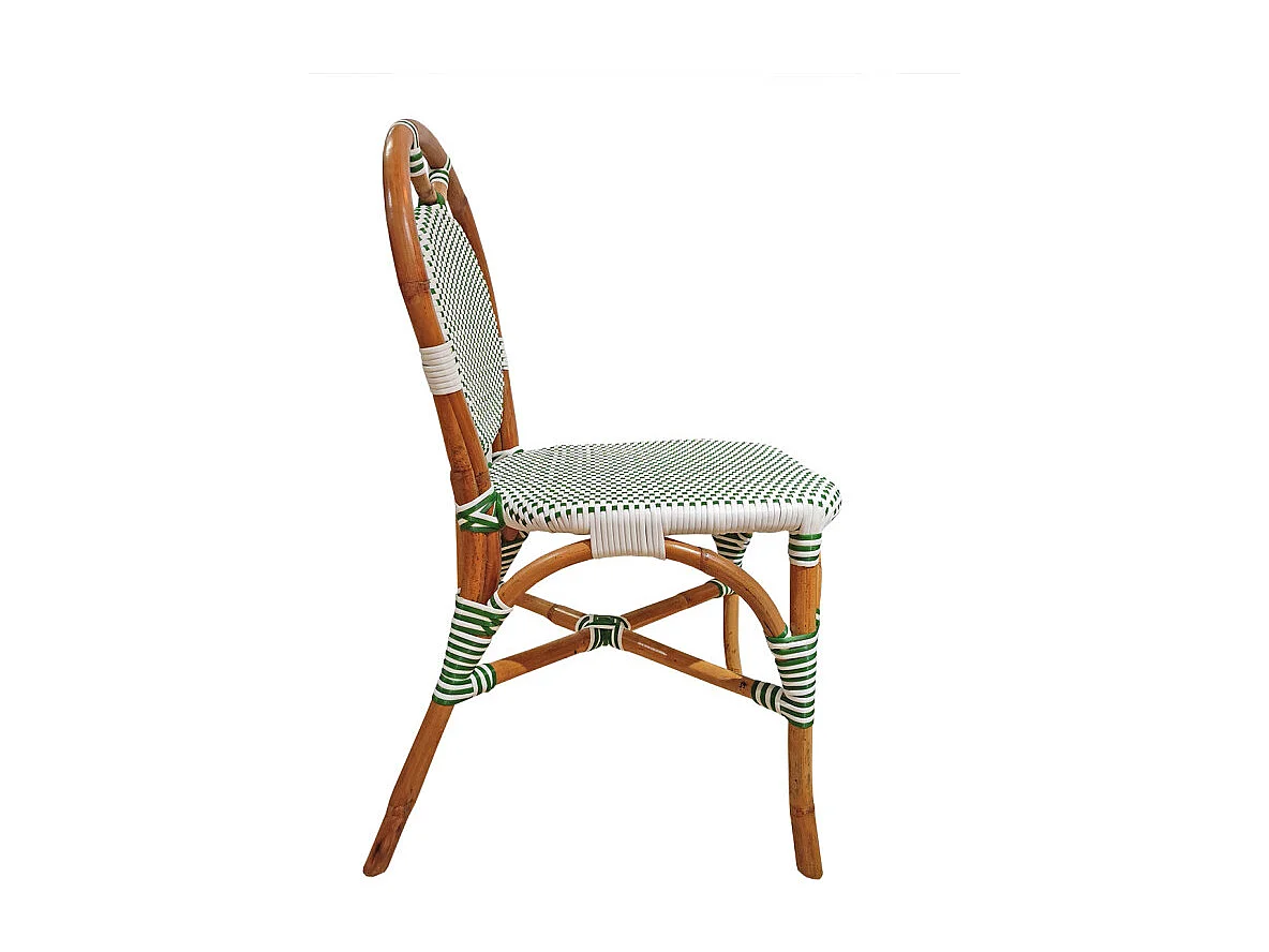 Lot 2 chaises bistrot en rotin naturel cannage vert et blanc - PIGALLE