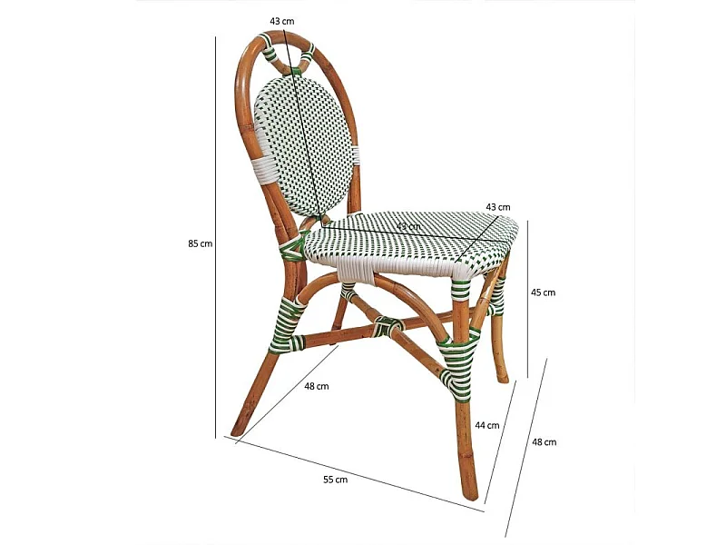 Lot de 2 chaises bistrot empilables en rotin tressage vert et blanc – PIGALLE