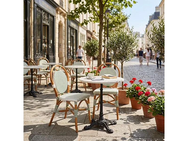 Lot de 2 chaises bistrot empilables en rotin tressage vert et blanc – PIGALLE