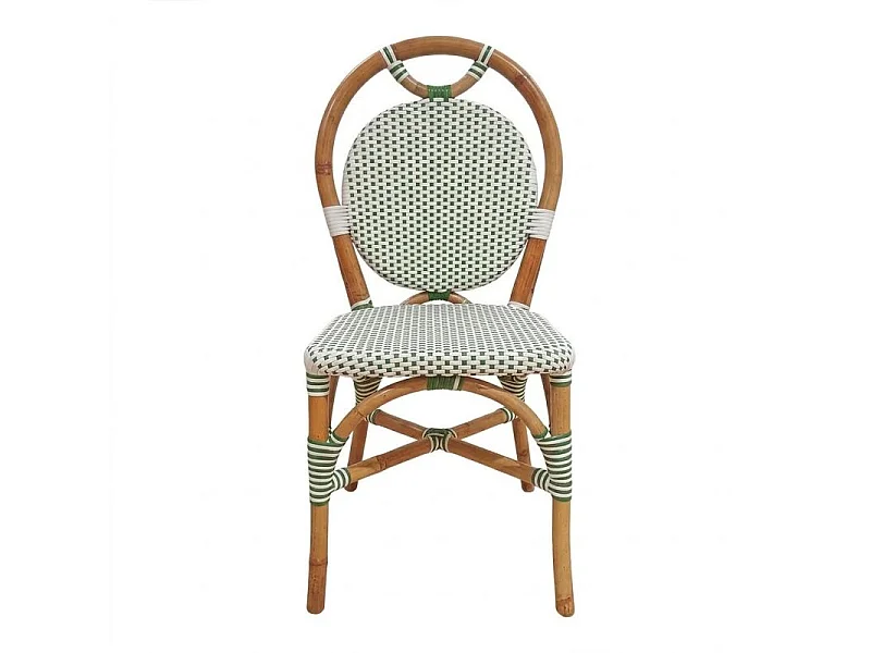 Lot de 2 chaises bistrot empilables en rotin tressage vert et blanc – PIGALLE