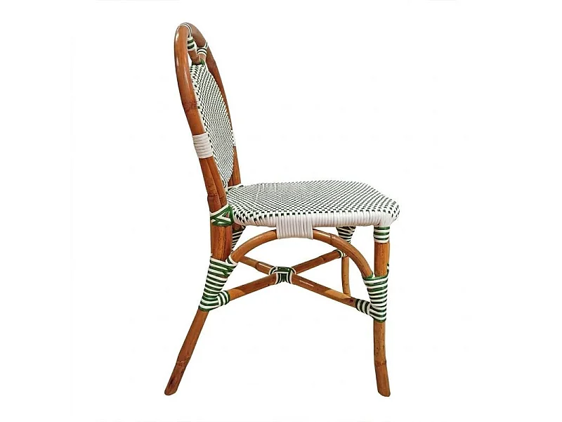 Lot de 2 chaises bistrot empilables en rotin tressage vert et blanc – PIGALLE