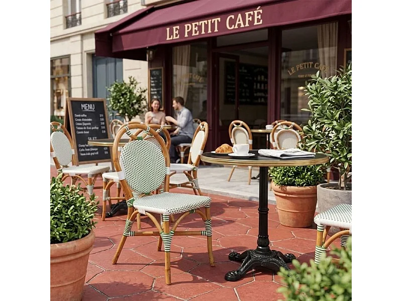 Lot de 2 chaises bistrot empilables en rotin tressage vert et blanc – PIGALLE