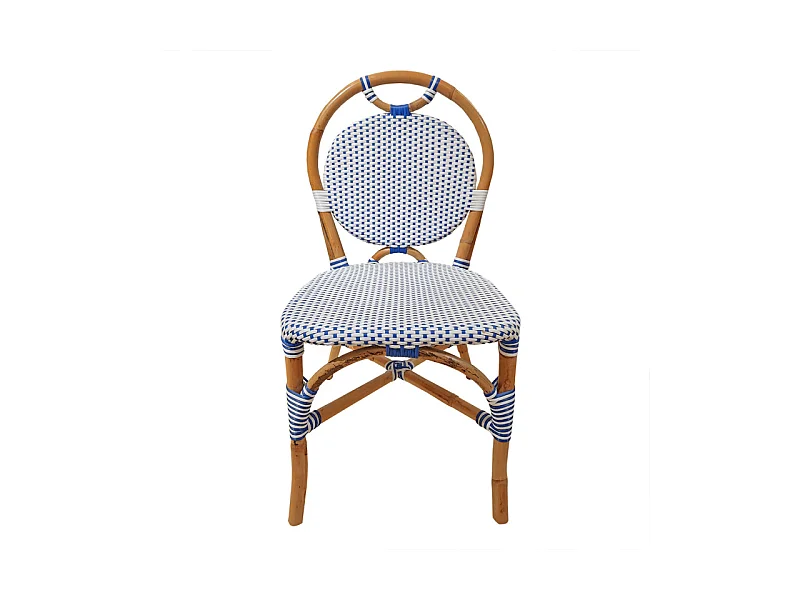 Lot 2 chaises bistrot en rotin naturel cannage bleu et blanc - PIGALLE