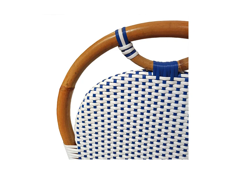 Lot 2 chaises bistrot en rotin naturel cannage bleu et blanc - PIGALLE