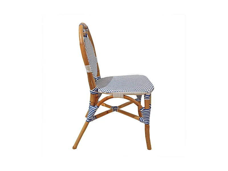 Lot 2 chaises bistrot en rotin naturel cannage bleu et blanc - PIGALLE
