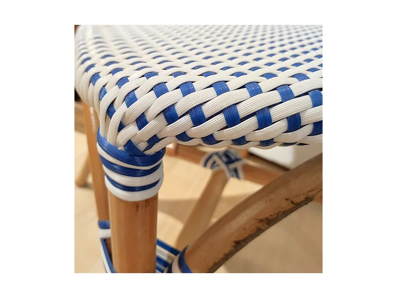 Lot 2 chaises bistrot en rotin naturel cannage bleu et blanc - PIGALLE