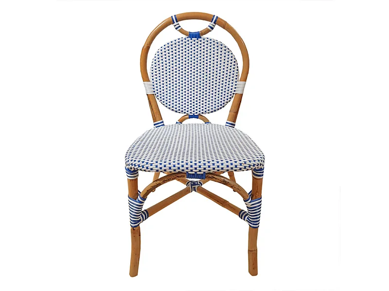 Lot 2 chaises bistrot en rotin naturel cannage bleu et blanc - PIGALLE