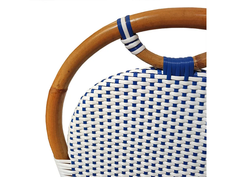 Lot 2 chaises bistrot en rotin naturel cannage bleu et blanc - PIGALLE