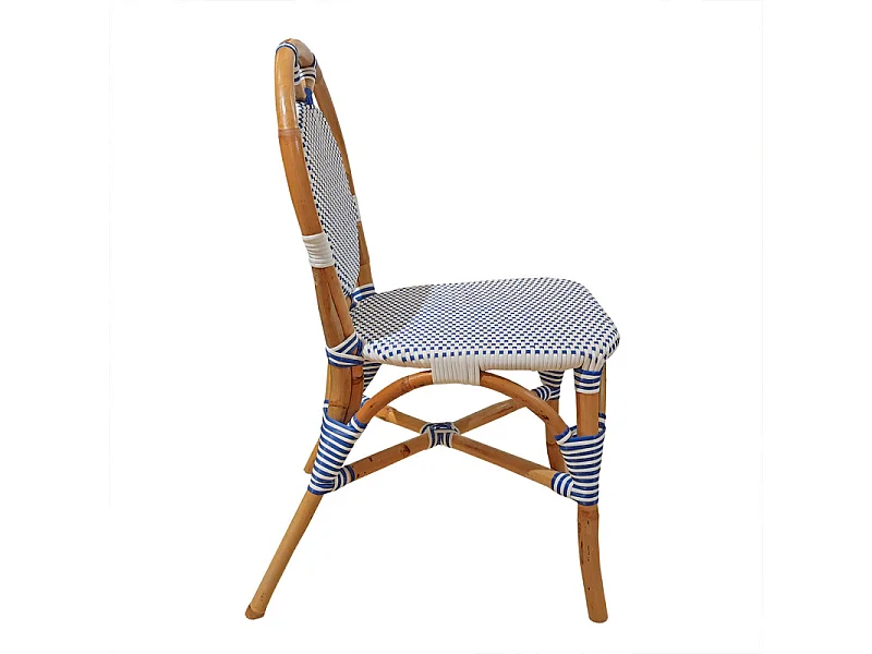 Lot 2 chaises bistrot en rotin naturel cannage bleu et blanc - PIGALLE