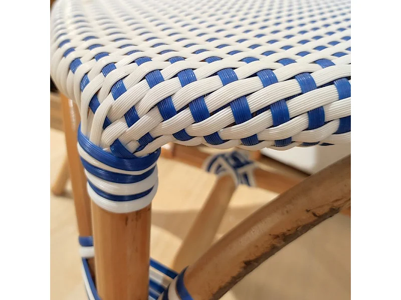 Lot 2 chaises bistrot en rotin naturel cannage bleu et blanc - PIGALLE