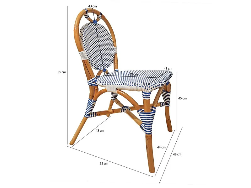 Lot de 2 chaises bistrot empilables en rotin tressage bleu et blanc – PIGALLE