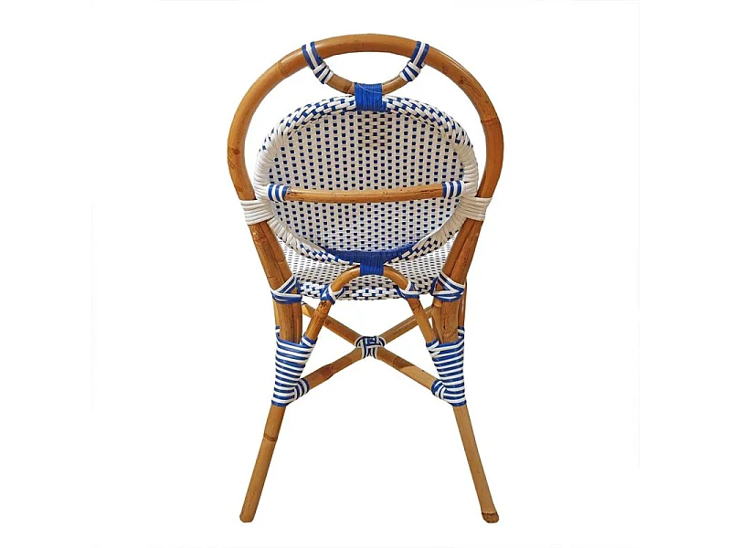 Lot de 2 chaises bistrot empilables en rotin tressage bleu et blanc – PIGALLE