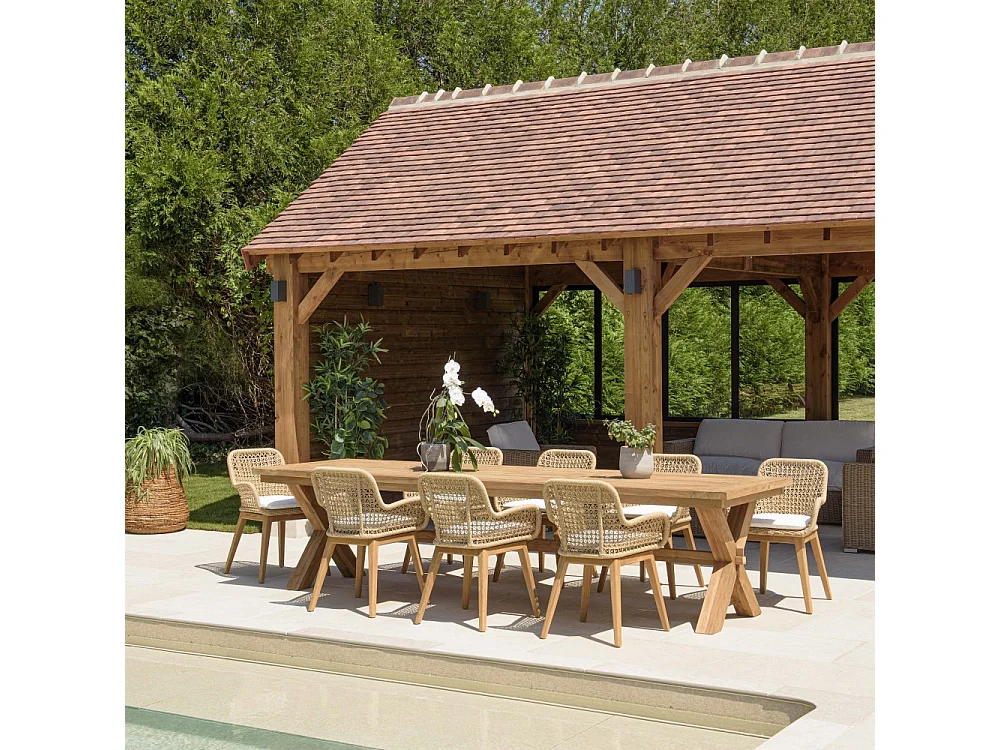 VALERIA - Ensemble de jardin en bois de teck recyclé rotin 8/10 pers