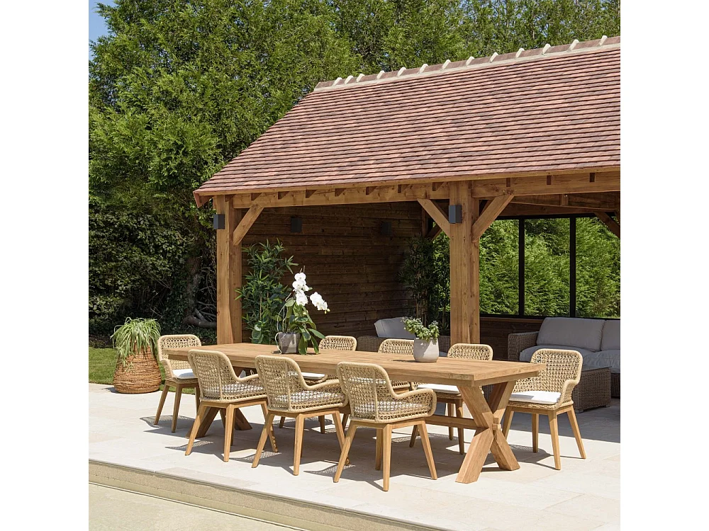 VALERIA - Ensemble de jardin en bois de teck recyclé rotin 8/10 pers