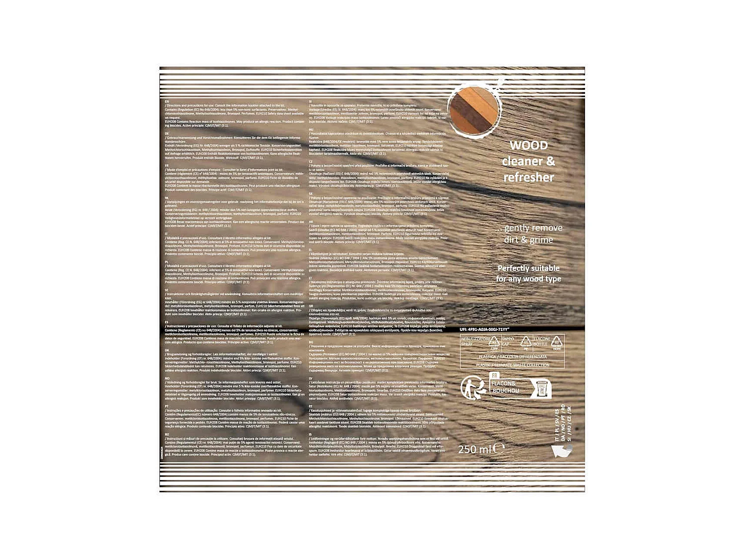 Środek czyszczący i odświeżający drewno 250 ml do mebli - Delikatny, skuteczny, na bazie wody - Brązowy i biały