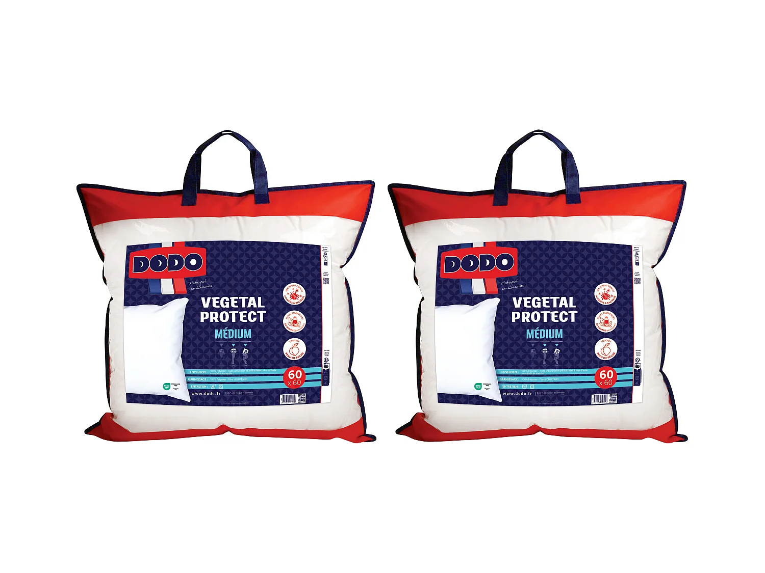 Lot de 2 oreillers DODO anti acariens naturel - 60 x 60 cm - VEGETAL PROTECT