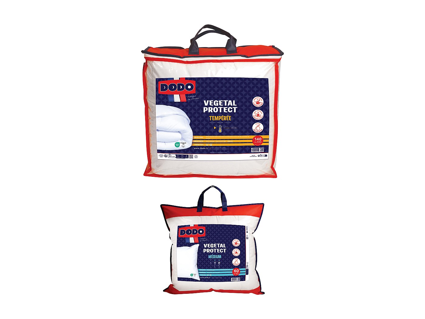 Pack Grand-Mère Mortreux – Traversin 140 Cm + 2 Oreillers 60×60 Cm, Coton Rayé Blanc/Beige, Fibre Creuse Siliconée Moelleuse Toutes Saisons