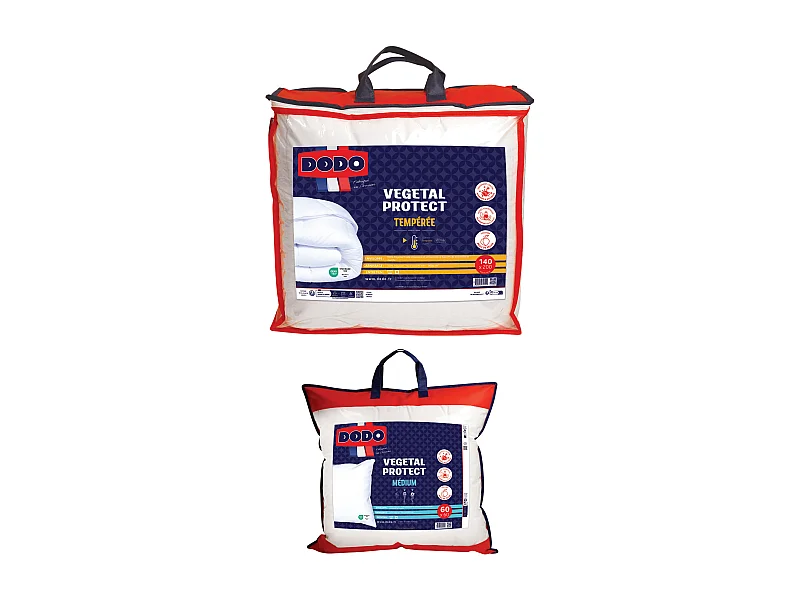 Pack DODO Couette 140 x 200 cm + 1 oreiller 60 x 60 cm - Protection anti acariens naturel -VEGETAL PROTECT