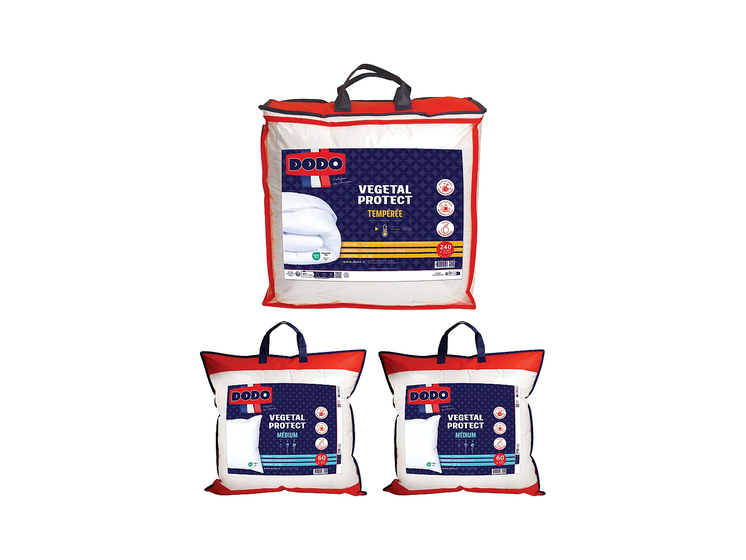 Pack DODO Couette 220 x 240 cm + 2 oreillers 60 x 60 cm - Protection anti acariens naturel -VEGETAL PROTECT