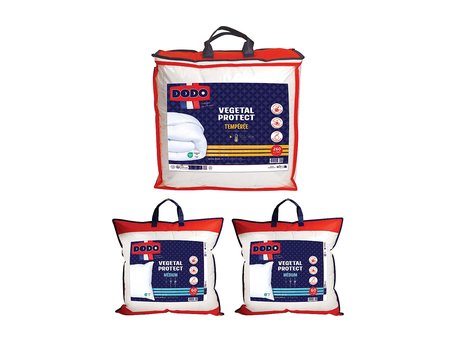 Pack DODO Couette 240 x 260 cm + 2 oreillers 60 x 60 cm - Protection anti acariens naturel -VEGETAL PROTECT