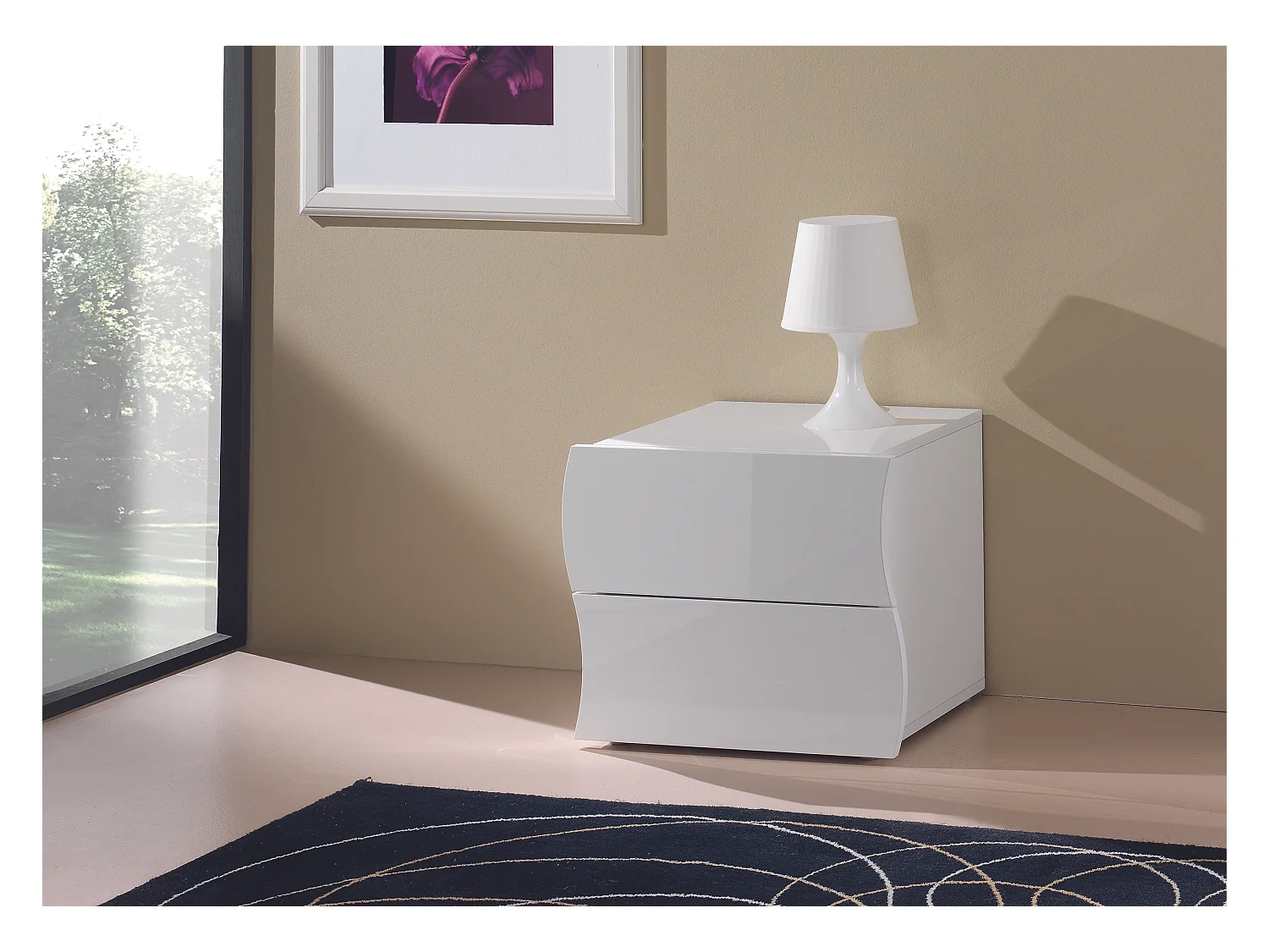 Comodino camera da letto 2 cassetti bianco lucido Onda Smart