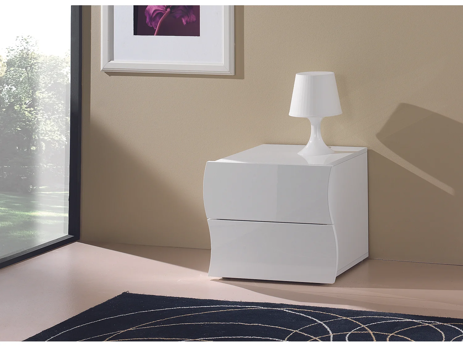 Comodino camera da letto 2 cassetti bianco lucido Onda Smart