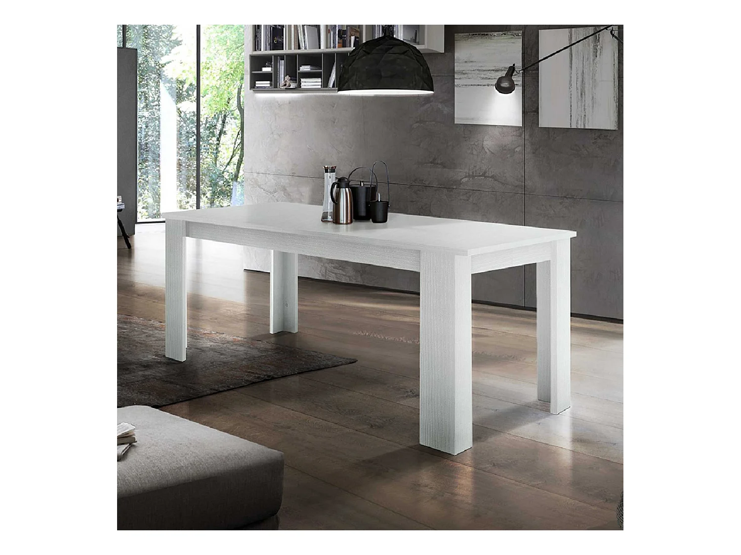 Table à manger extensible salon moderne en bois blanc Jesi Larch