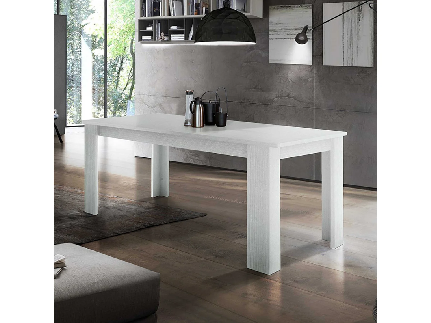 Mesa de comedor extensible 160-210x90cm diseño moderno de madera blanca Jesi Larch