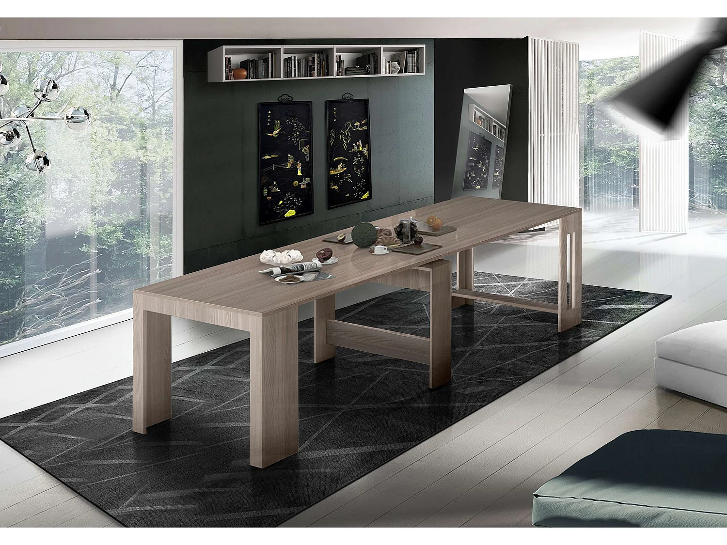 Table à manger extensible en bois d'orme 90x51-300cm Pratika Pearl