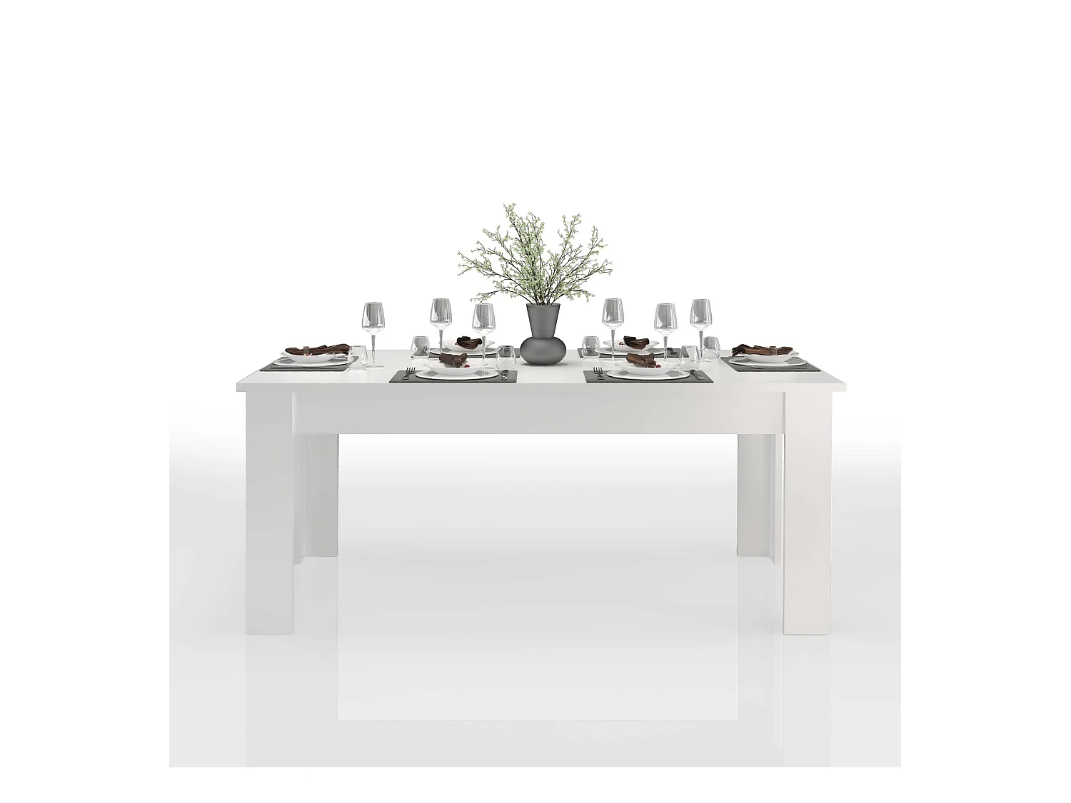 Table à manger Extensible salon cuisine 4-8 personnes Blanc Brillant Jesi Light