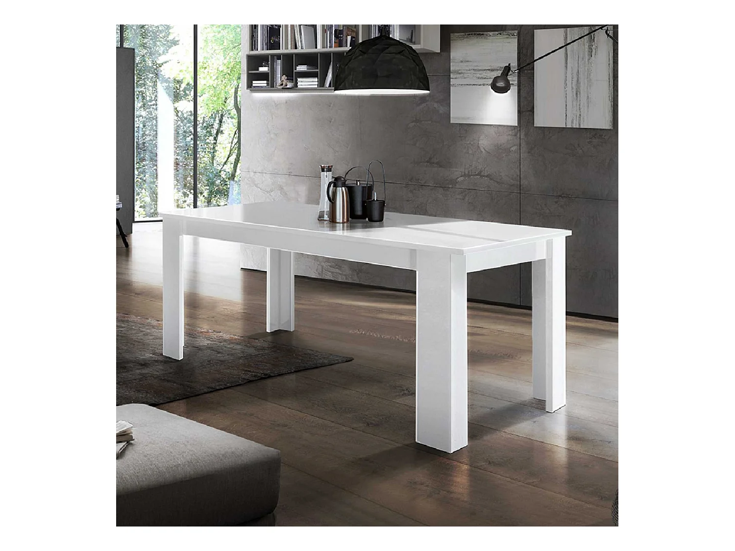 Table à manger Extensible salon cuisine 4-8 personnes Blanc Brillant Jesi Light