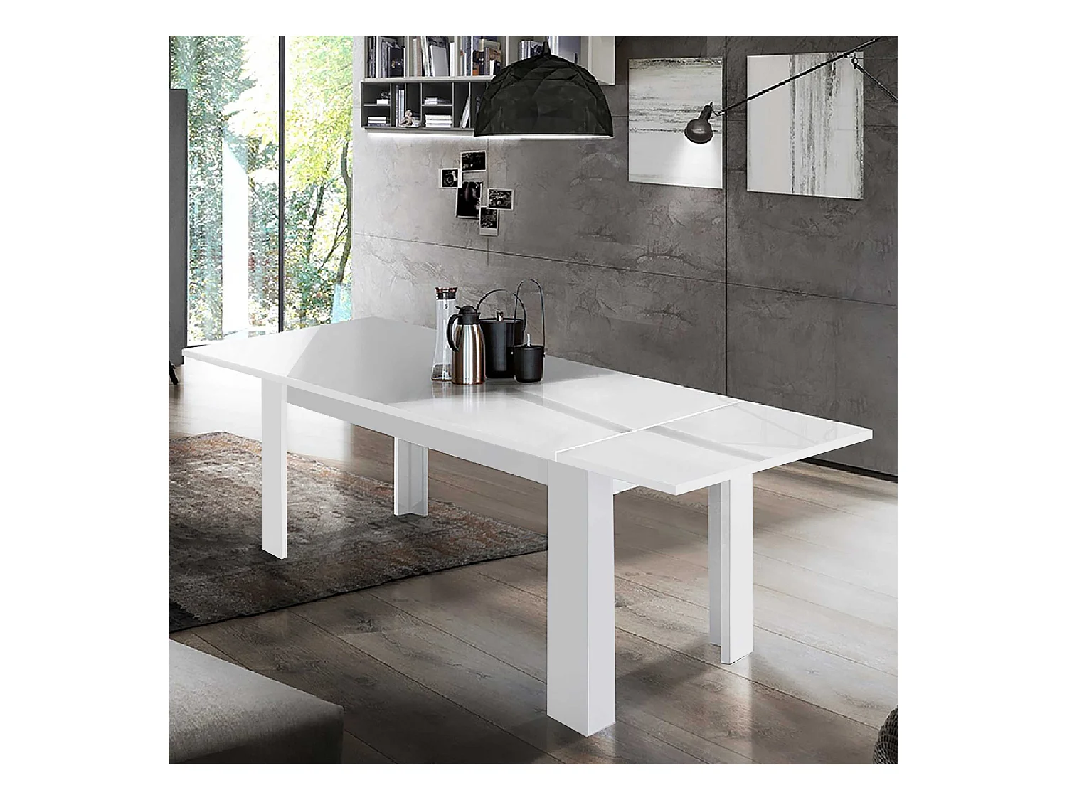 Table à manger Extensible salon cuisine 4-8 personnes Blanc Brillant Jesi Light