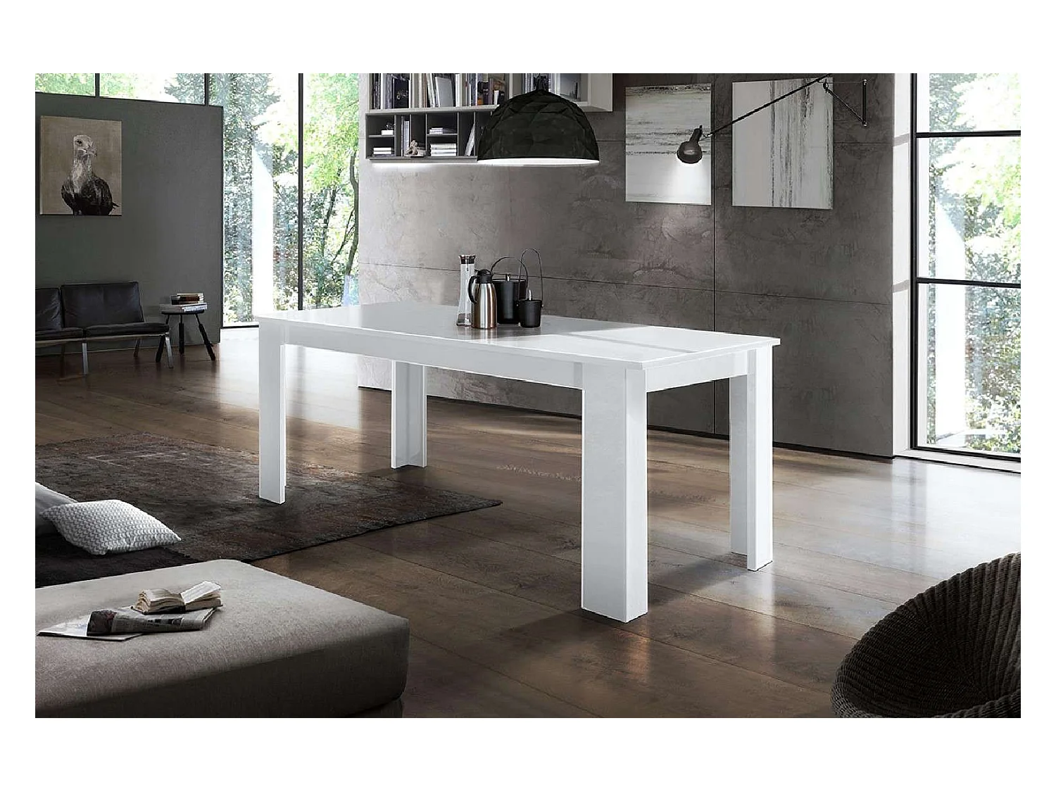 Table à manger Extensible salon cuisine 4-8 personnes Blanc Brillant Jesi Light