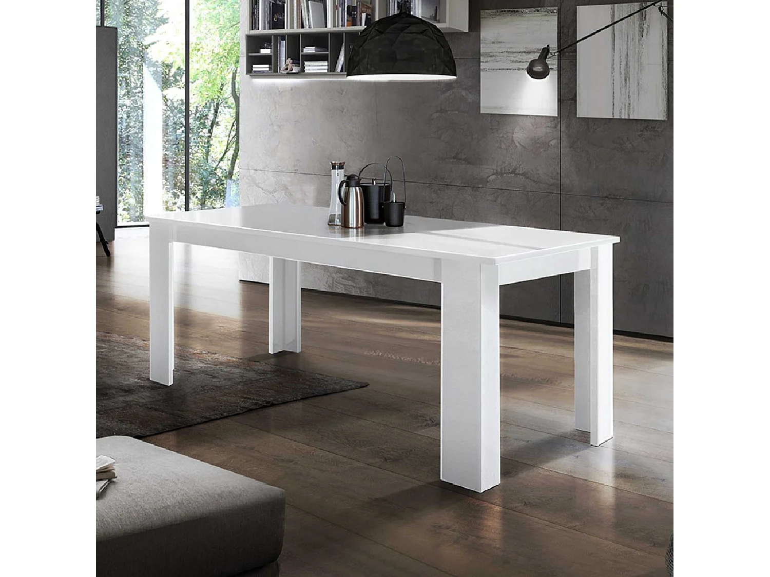 Mesa blanco brillante extensible 140-190 x 90 cm para comedor Jesi Light