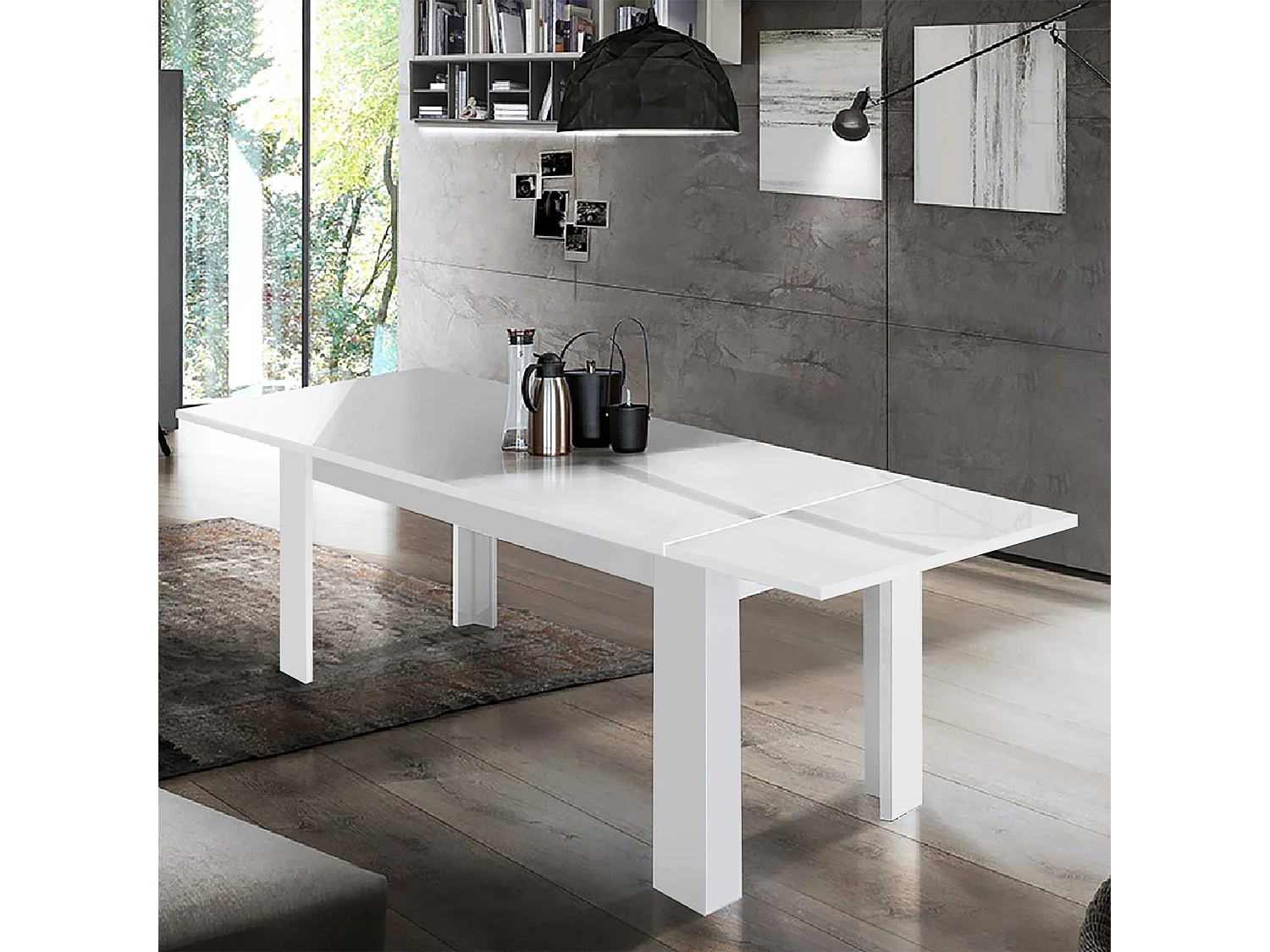 Mesa blanco brillante extensible 140-190 x 90 cm para comedor Jesi Light