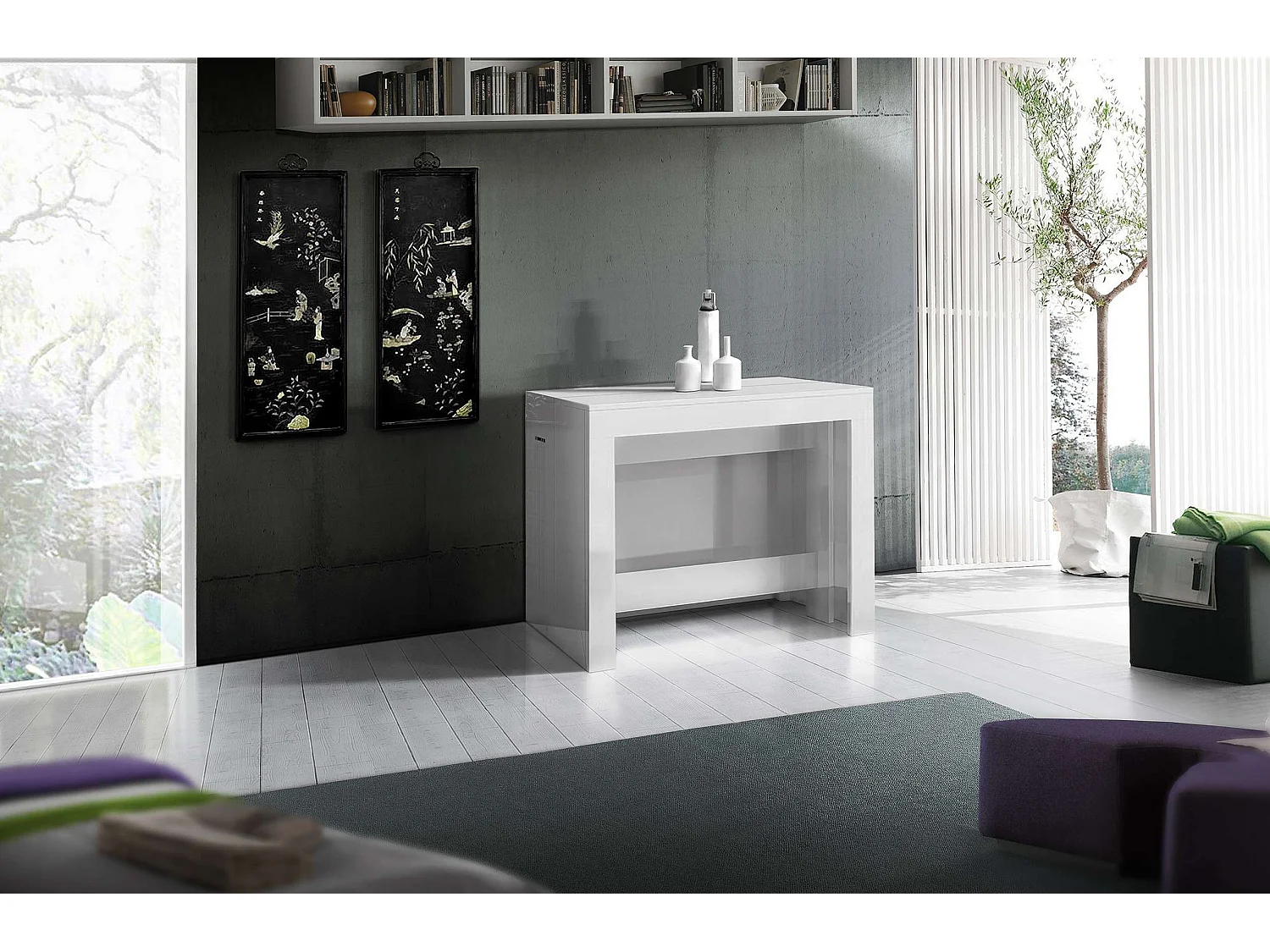 Ausziehbarer Konsolentisch Hochglanz Weiß 90x51-300cm Pratika White