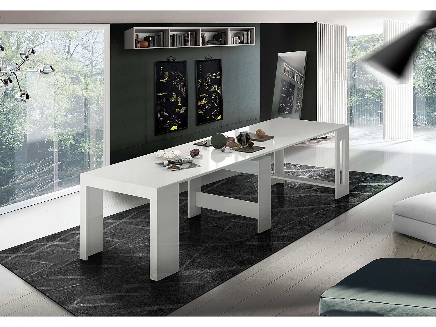 Ausziehbarer Konsolentisch Hochglanz Weiß 90x51-300cm Pratika White