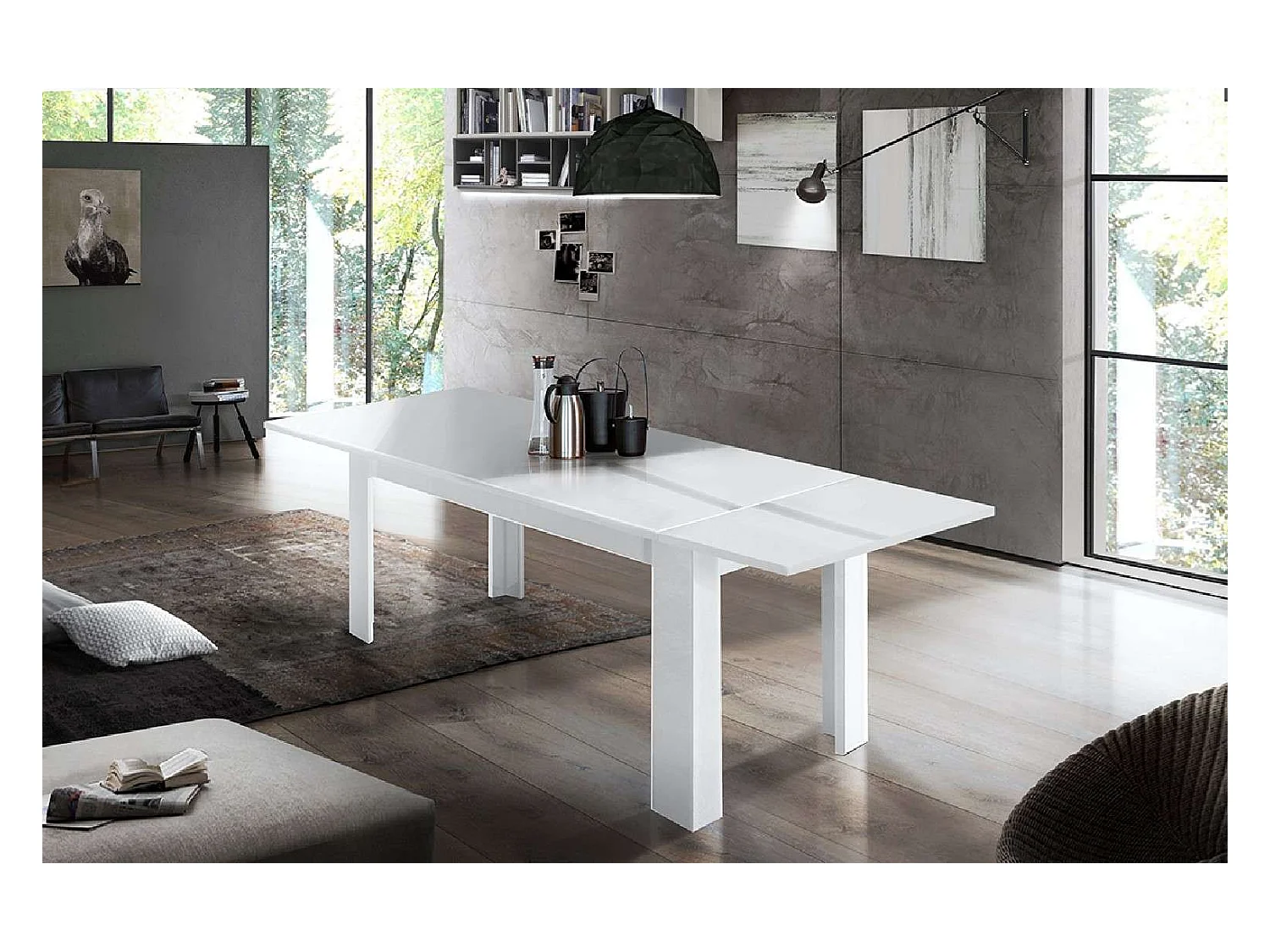 Tavolo da pranzo bianco allungabile 90x160-210 design moderno bianco Jesi Long