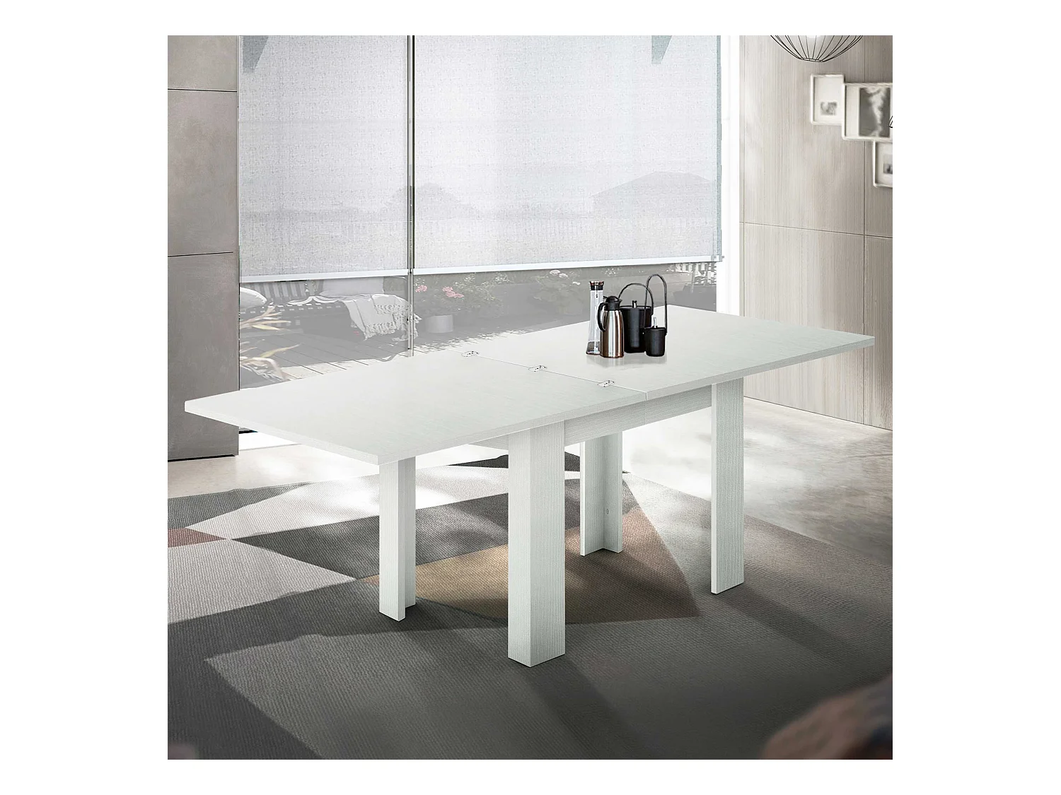 Mesa para comedor extensible 90-180x90cm de diseño madera blanca Jesi Liber Wood
