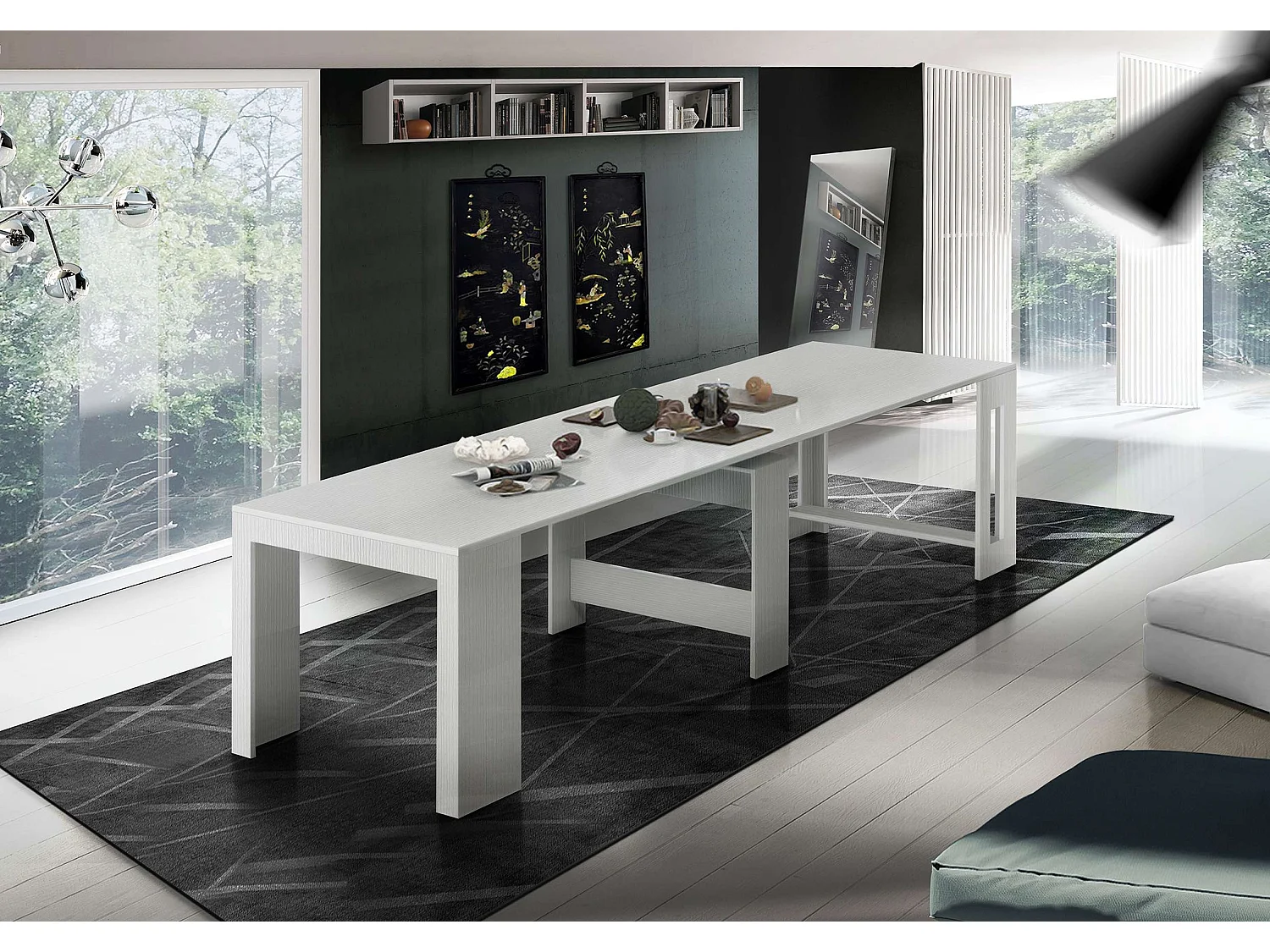 Ausziehbarer weißer Esstisch Konsole 90x51-300cm Pratika Larch