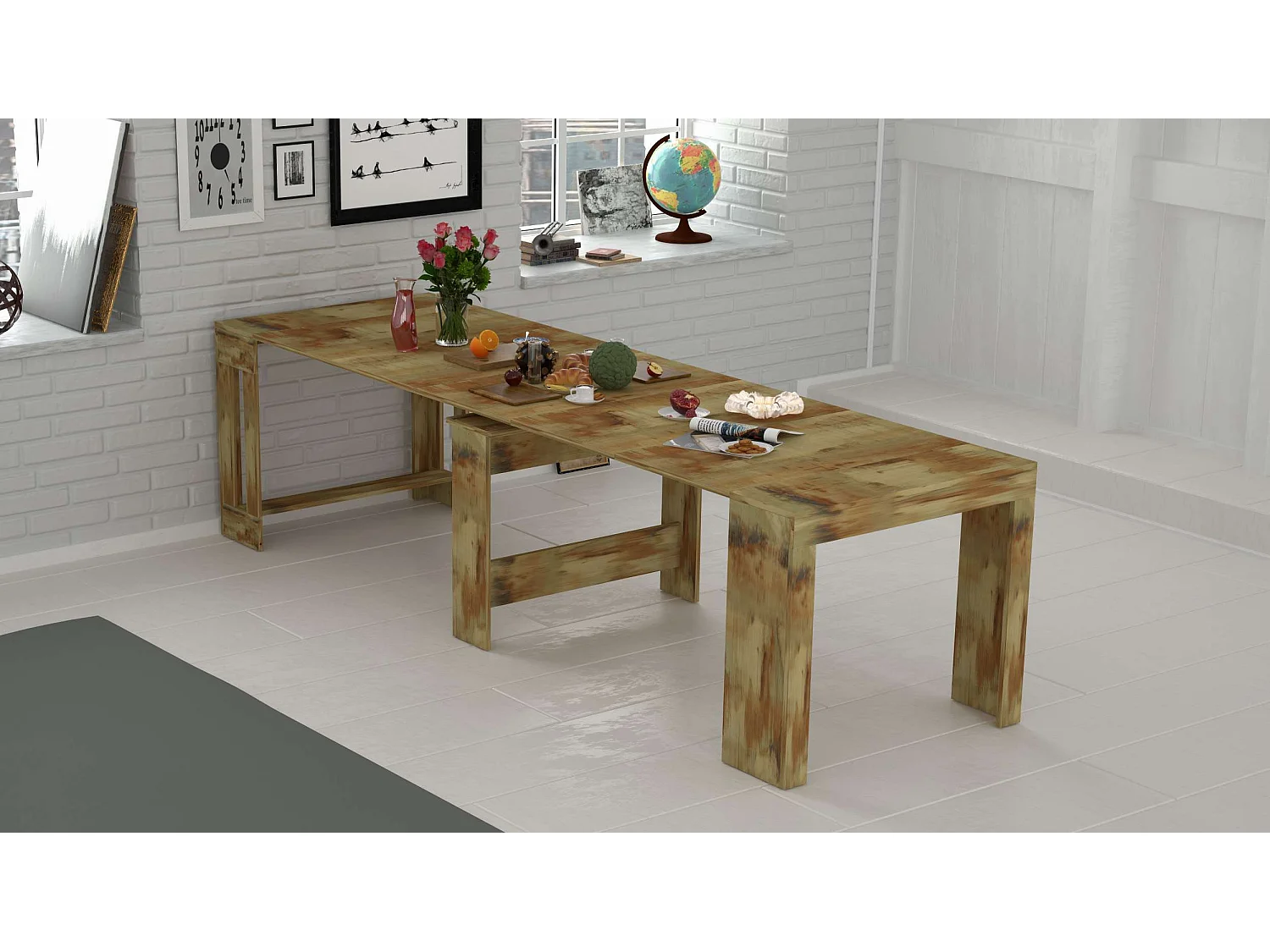 Ausziehbarer Esstischkonsole aus Holz 90x51-300cm Pratika Wood