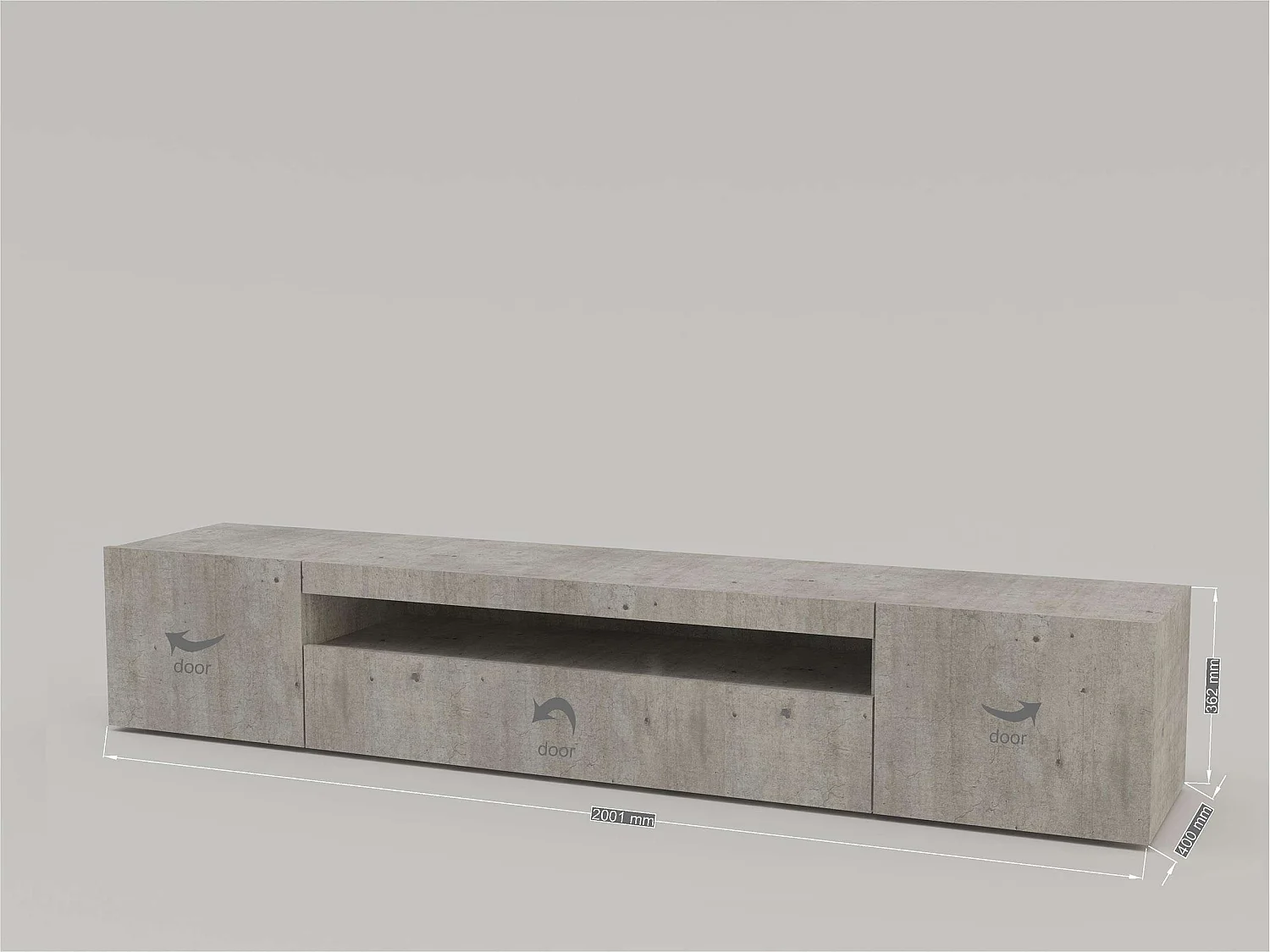 Meuble TV design avec portes tiroirs à rabat 200 cm Daiquiri Concrete L