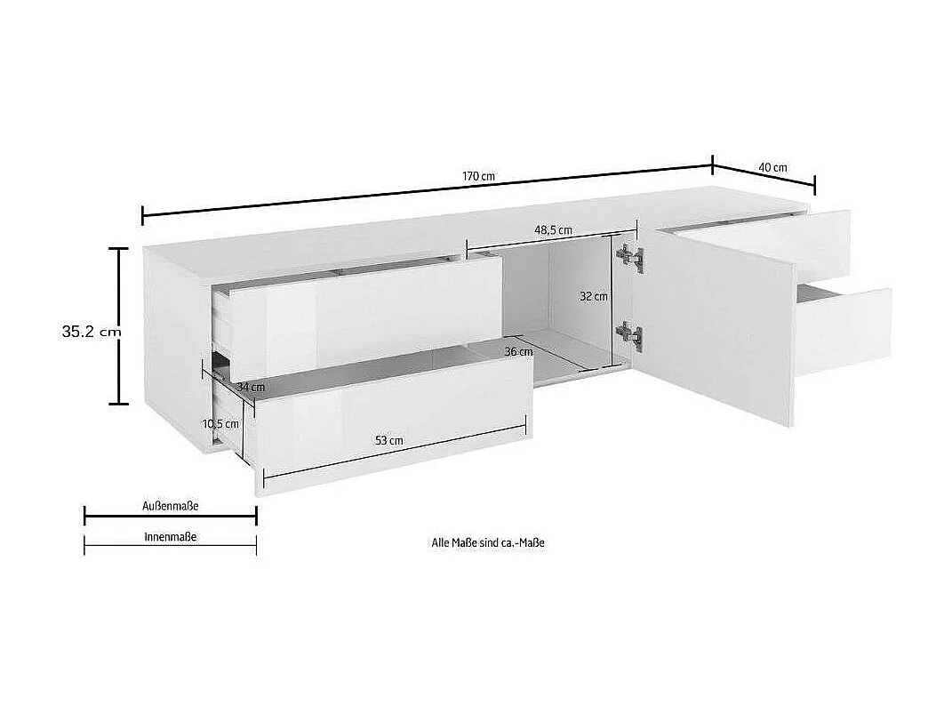 Meuble TV salon 4 tiroirs blanc brillant Metis Living Up