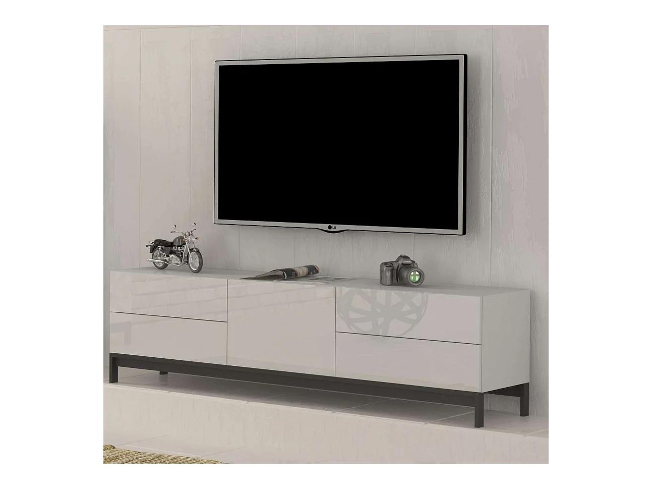 Mueble TV salón 170 cm puerta 4 cajones blanco brillante Metis Living Up