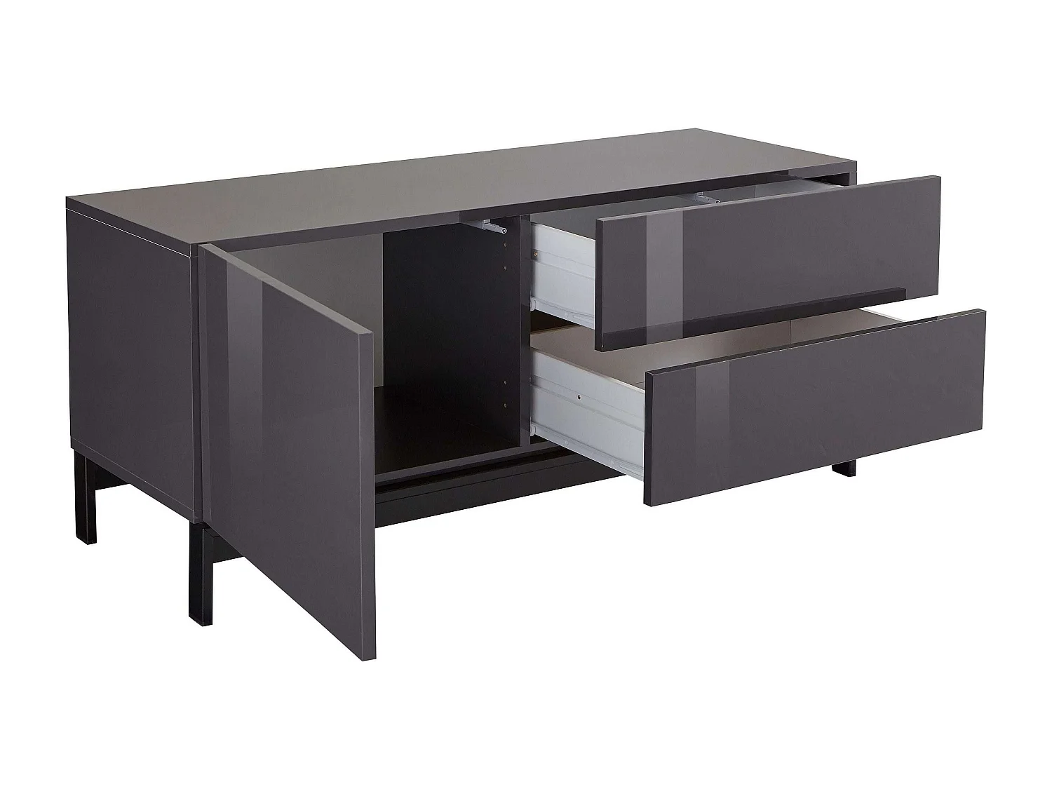 Meuble TV de salon design moderne 2 tiroirs blanc brillant Metis Up