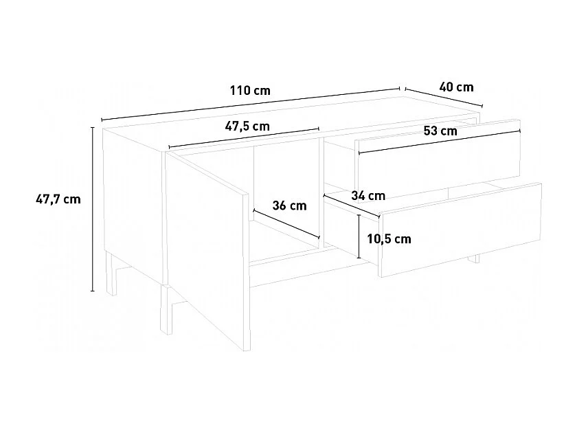 Meuble TV de salon design moderne 2 tiroirs blanc brillant Metis Up