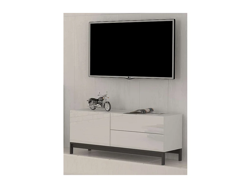 Mueble de TV aparador salón compartimento 2 cajones blanco brillante Metis Up