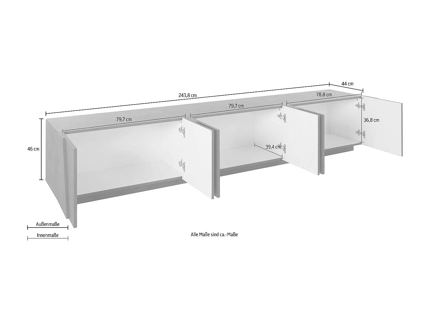 Meuble TV de salon moderne avec 6 portes et 3 placards Ping Low XL White