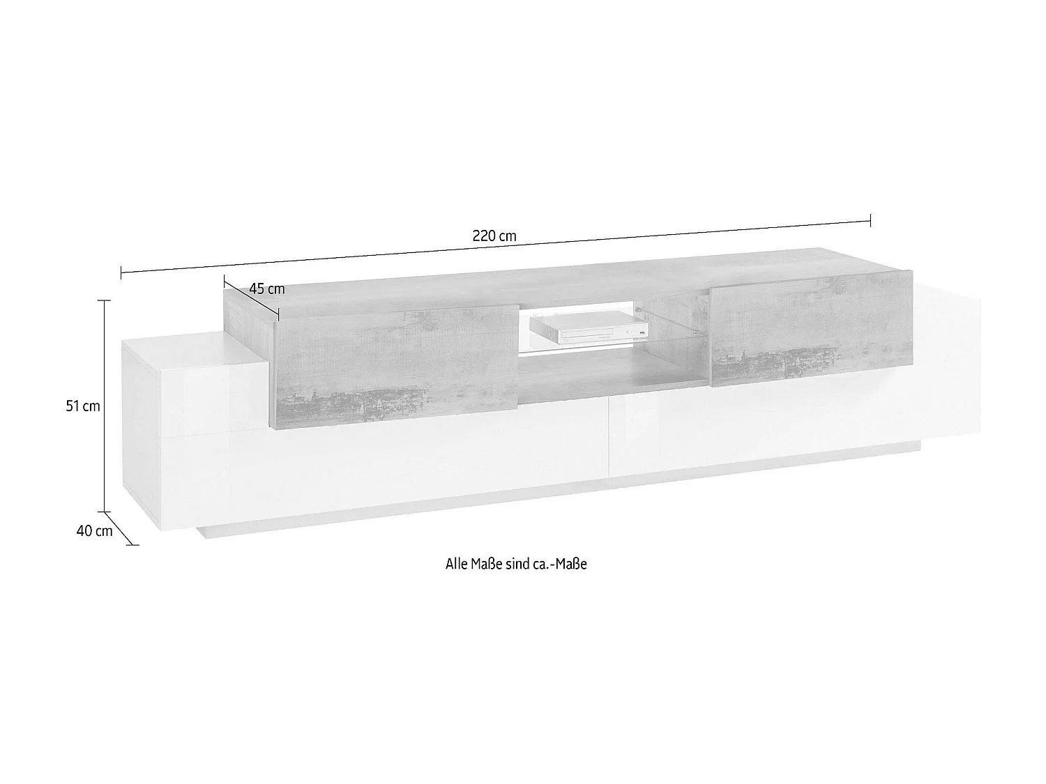 Meuble TV de salon 220cm 3 portes blanc et bois New Coro Low L