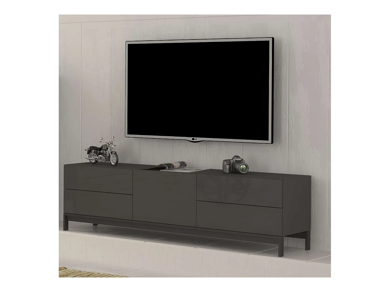 Mobile porta TV 170cm antracite lucido anta 4 cassetti Metis Living Up Report
